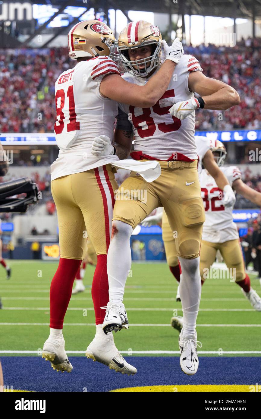 San Francisco 49ers tight end George Kittle (85) and tight end Tyler ...