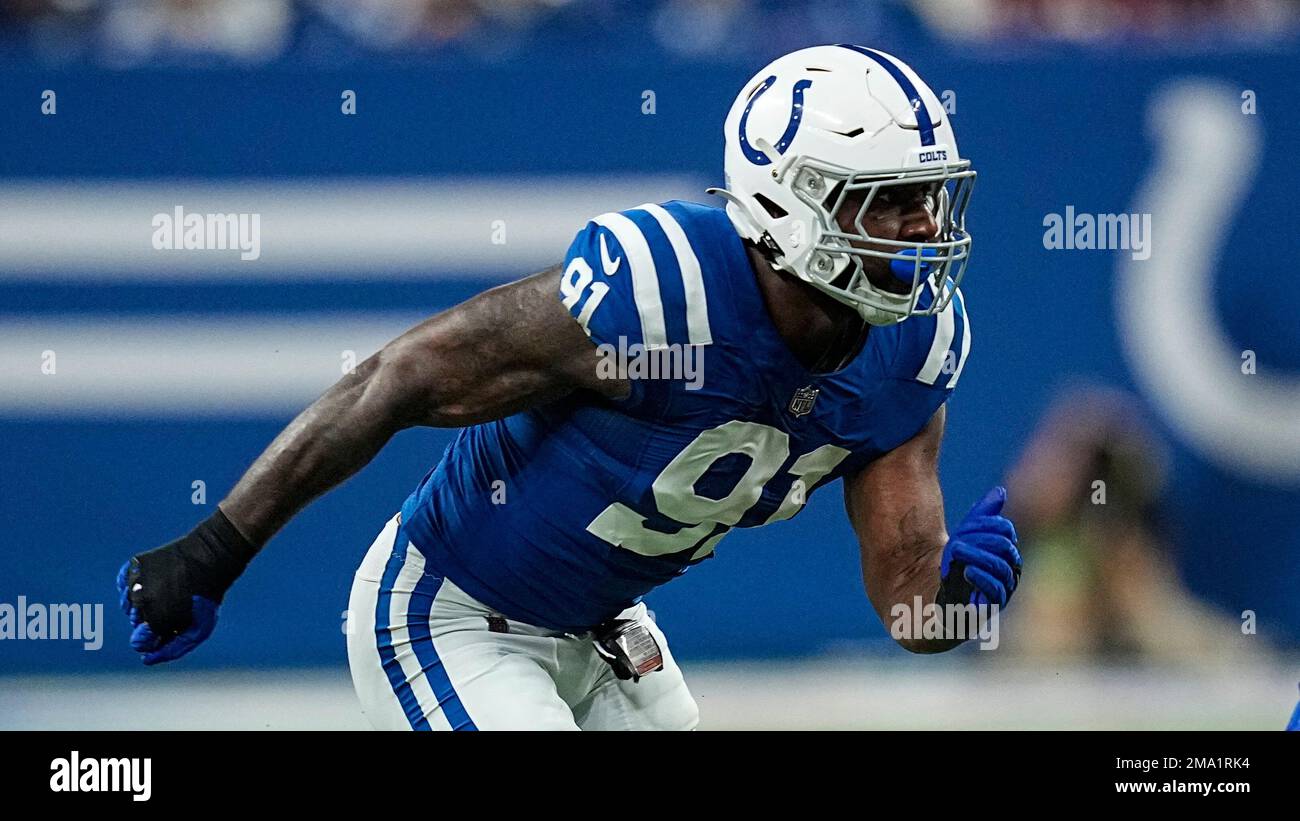 Indianapolis Colts defensive end Yannick Ngakoue (91) plays against the  Washington Commanders in the first half of an NFL football game in  Indianapolis, Sunday, Oct. 30, 2022. (AP Photo/Darron Cummings Stock Photo  - Alamy