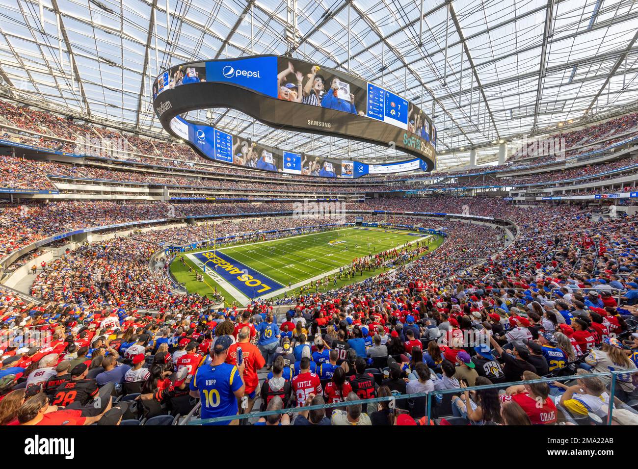 General view of SoFi Stadium as the Los Angeles Rams play against the San  Francisco 49ers in an NFL football game, Sunday, Oct. 30, 2022, in  Inglewood, Calif. The 49ers won 31-14. (