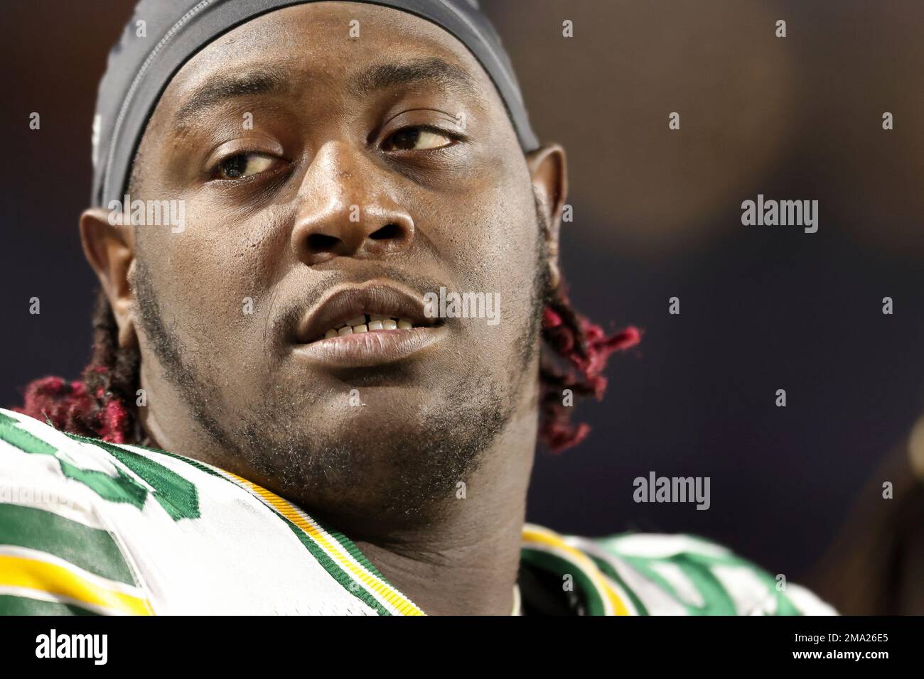 Green Bay Packers defensive tackle T.J. Slaton (93) looks on during an