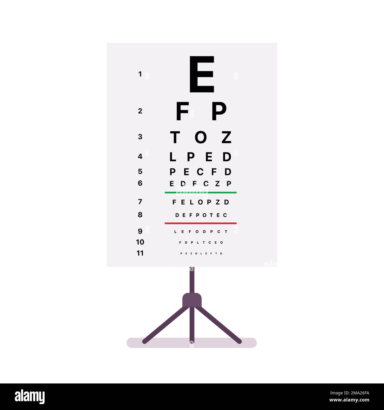 Eye test chart table isolated on white background. Ophthalmic table for visual examination. Vector illustration Stock Vector