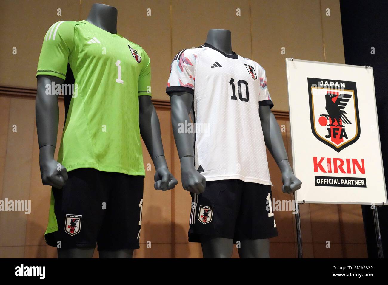 Japan's uniforms are displayed prior to the announcement of the
