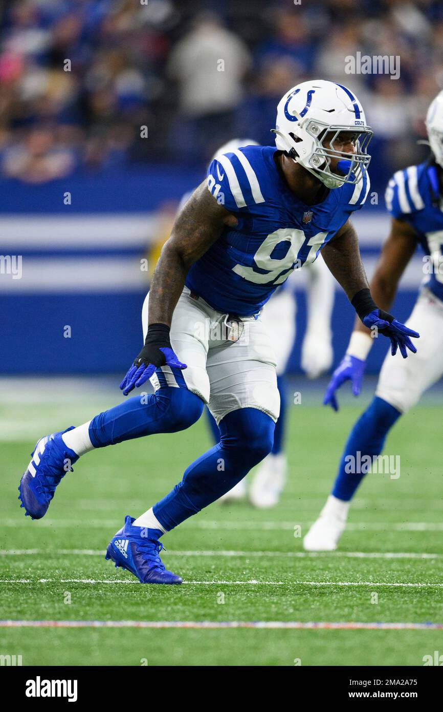 Indianapolis, Indiana, USA. 28th Nov, 2022. Indianapolis Colts defensive  lineman Yannick Ngakoue (91) during NFL game against the Pittsburgh  Steelers in Indianapolis, Indiana. John Mersits/CSM/Alamy Live News Stock  Photo - Alamy