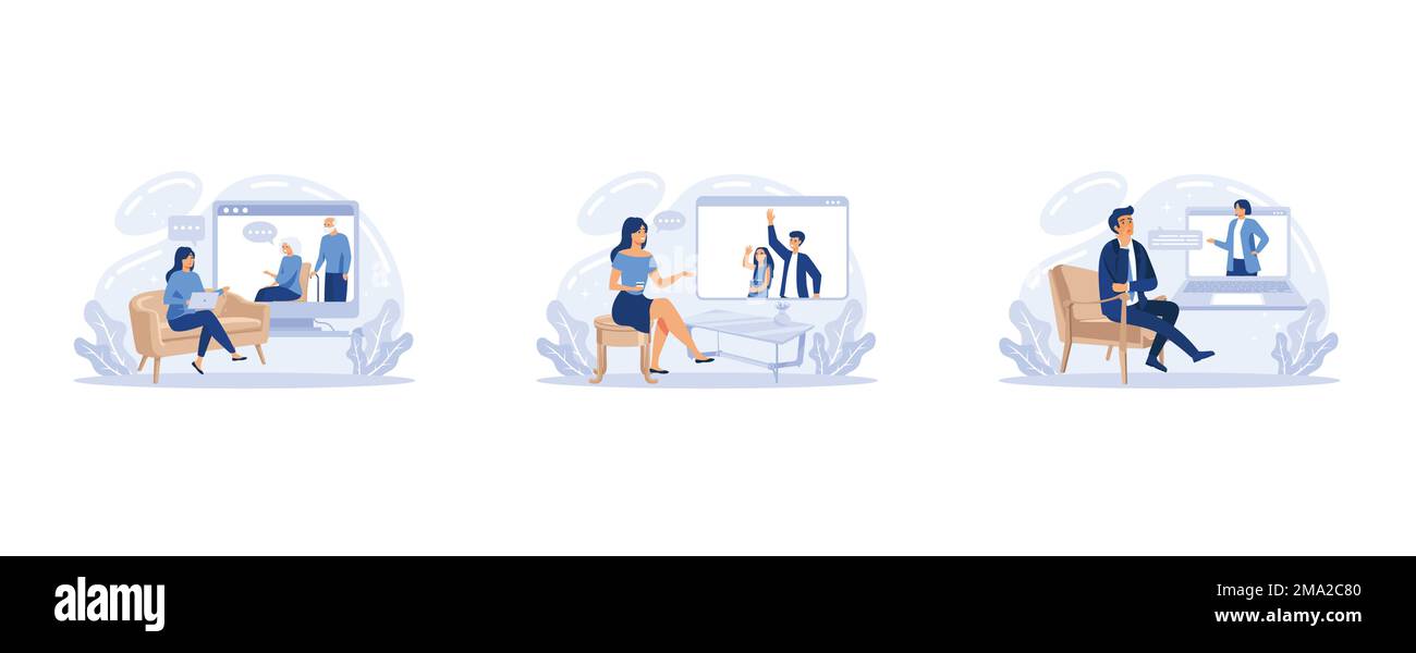 Online psychologist therapy set of people getting distance