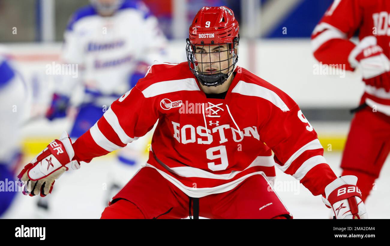 Boston University forward Ryan Greene (9) skates during the second period  of an NCAA hockey game against University of New Hampshire on Saturday,  Dec. 3, 2022, in Boston. (AP Photo/Greg M. Cooper