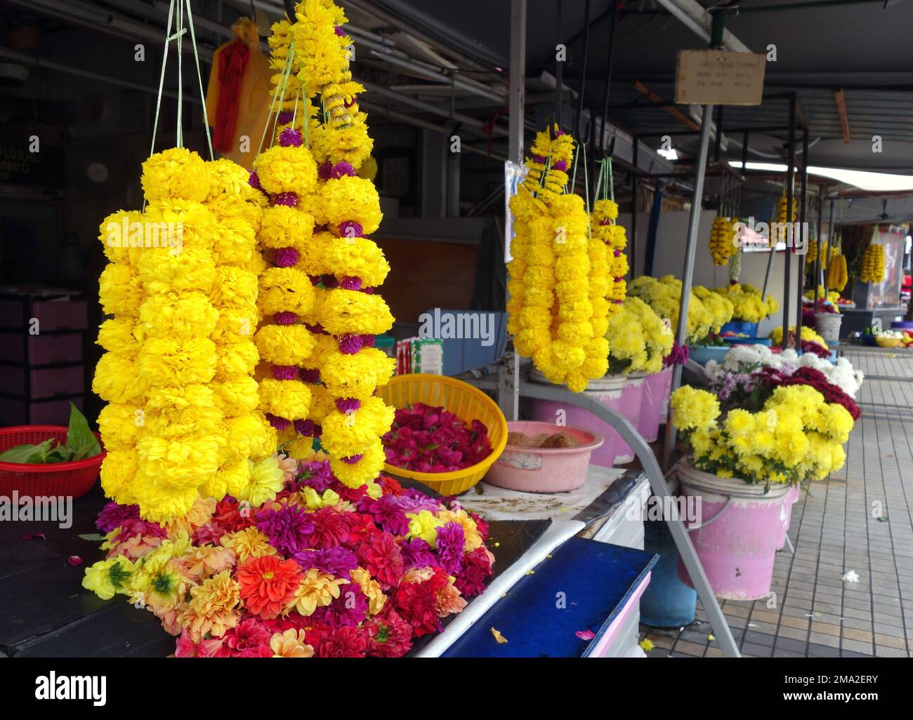 Flower decorations for the Hindu religious festival of Diwali, George Town, Penang, Malaysia. No PR Stock Photo