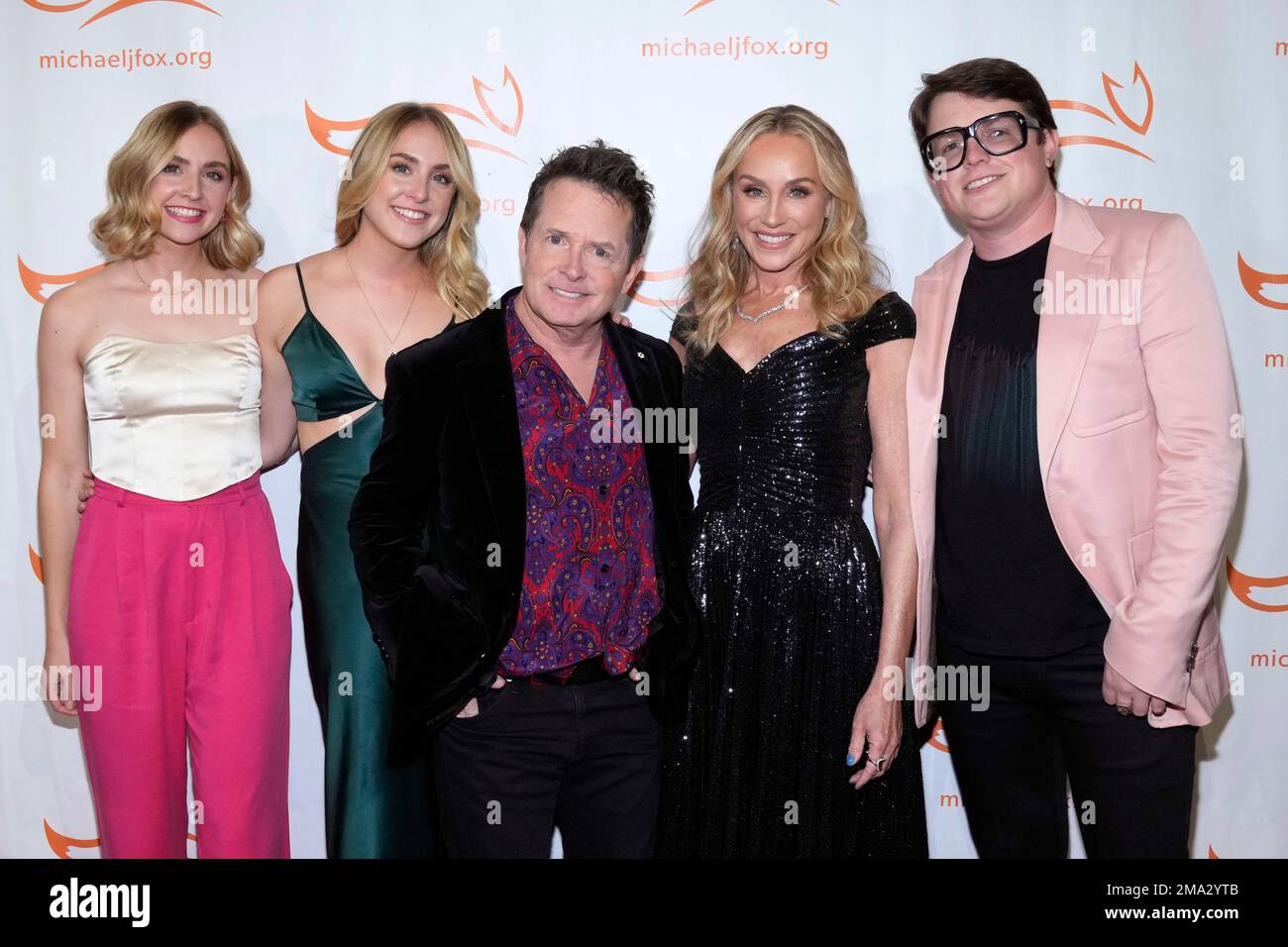 Schuyler Fox, from left, Aquinnah Fox, Michael J. Fox, Tracy Pollan and