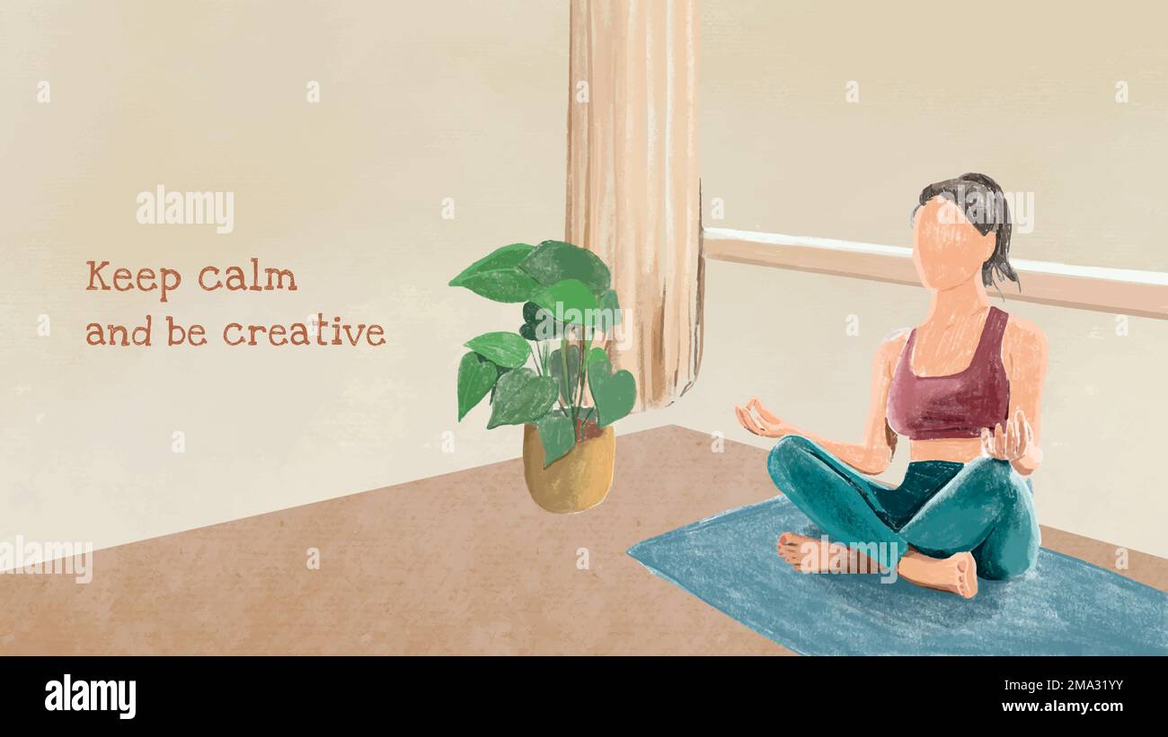 Yoga editable template vector with quote, keep calm and be creative Stock Vector