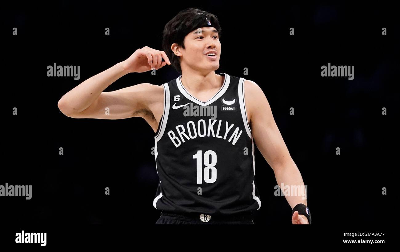 Brooklyn Nets forward Yuta Watanabe (18) walks up the court after