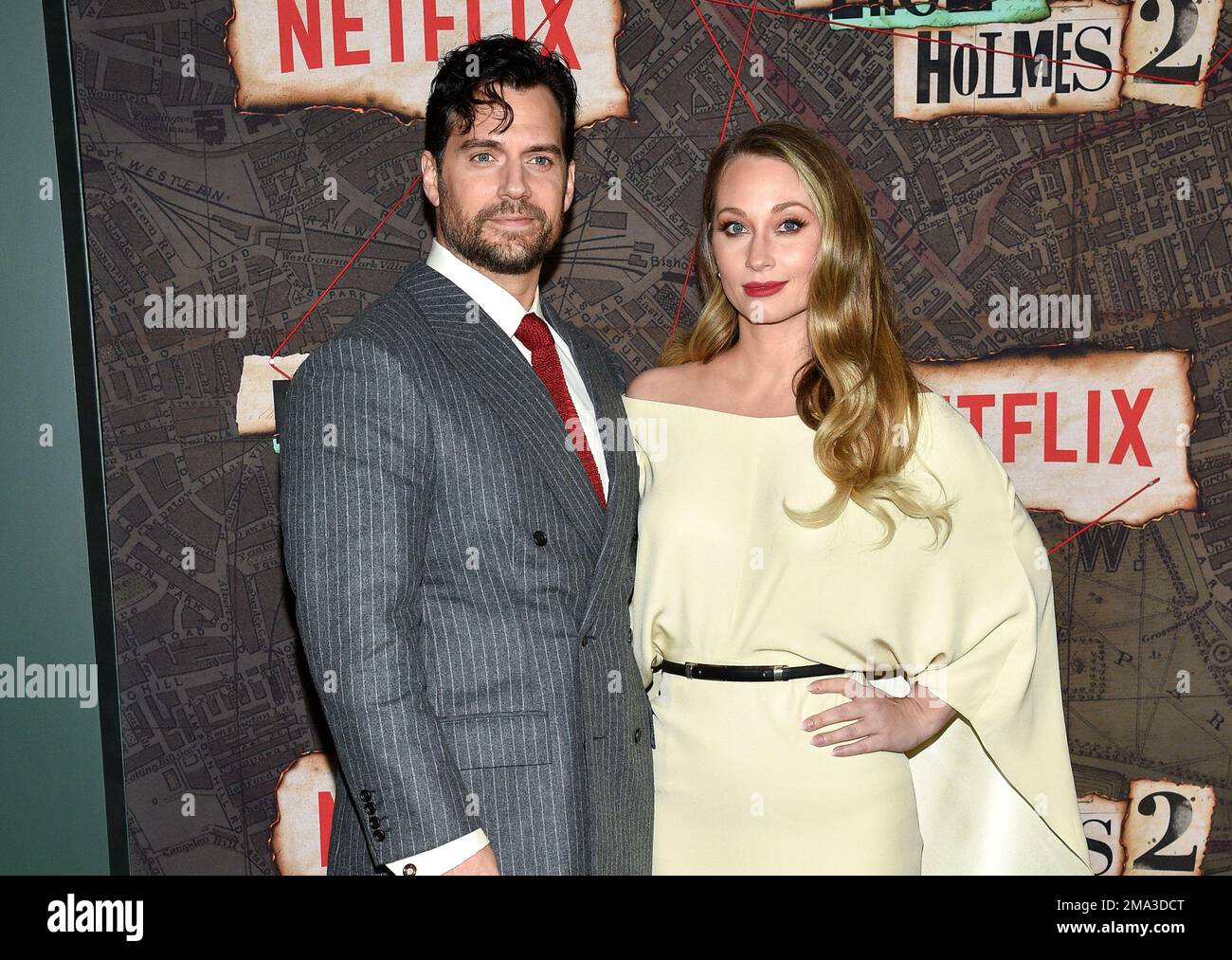 Actor Henry Cavill, left, and girlfriend Natalie Viscuso attend the world  premiere of Enola Holmes 2 at The Paris Theater on Thursday, Oct. 27,  2022, in New York. (Photo by Evan Agostini/Invision/AP