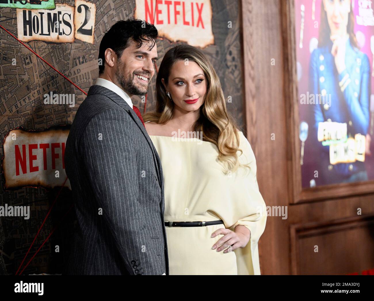 Actor Henry Cavill, left, and girlfriend Natalie Viscuso attend the world  premiere of Enola Holmes 2 at The Paris Theater on Thursday, Oct. 27,  2022, in New York. (Photo by Evan Agostini/Invision/AP