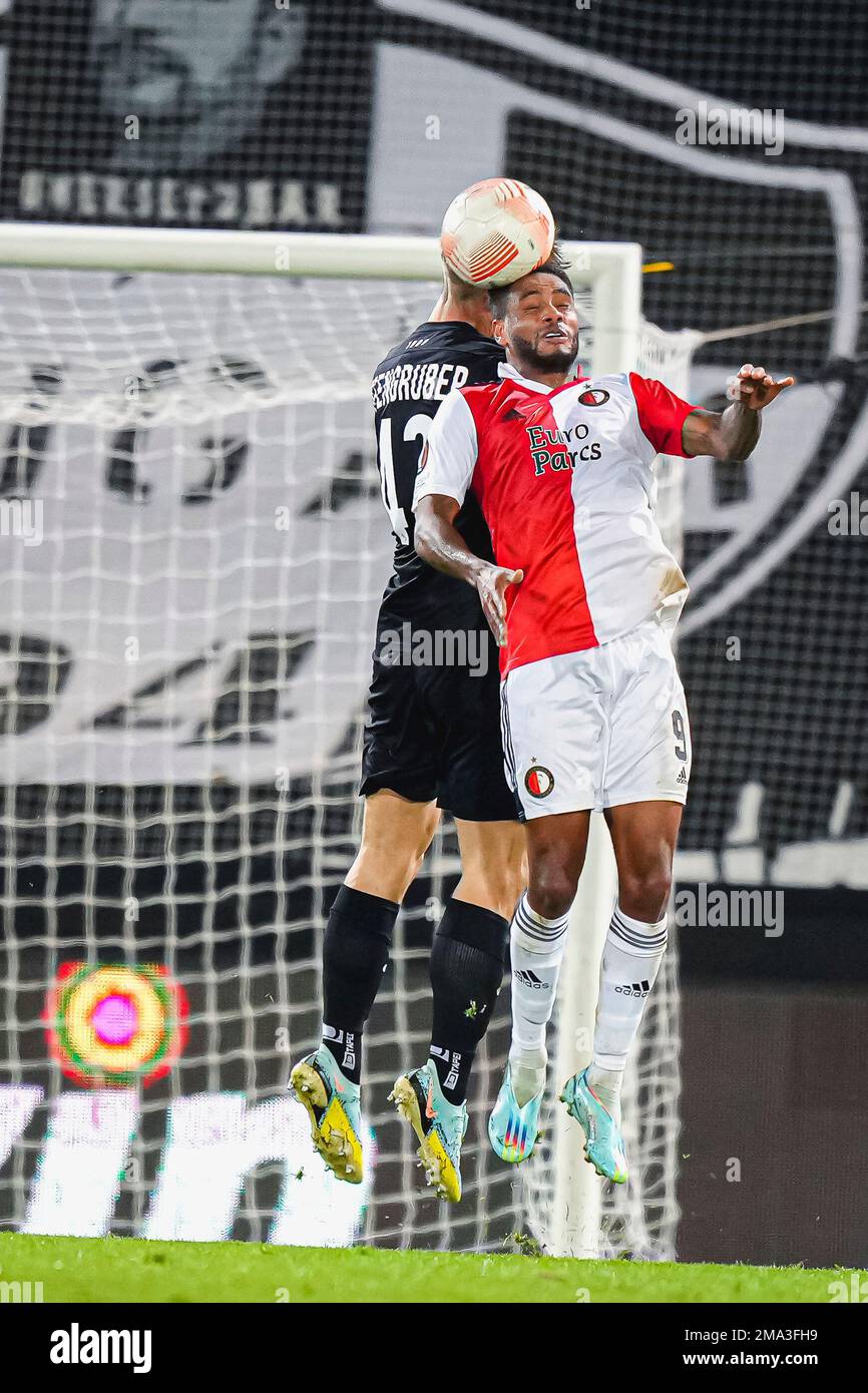 Sturm'S David Affengruber, Left, In Action Against Feyenoord'S Danilo,  Right, During The Europa League Group F Soccer Match Between Sturm Graz And  Feyenoord At The Merkur Arena In Graz, Austria, Thursday, Oct.