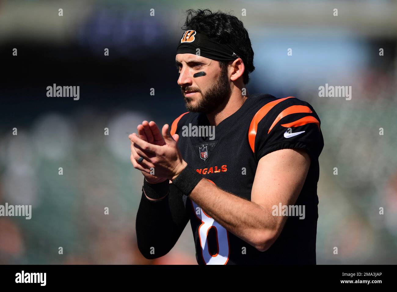 Brandon Allen of the Cincinnati Bengals warms up before the game