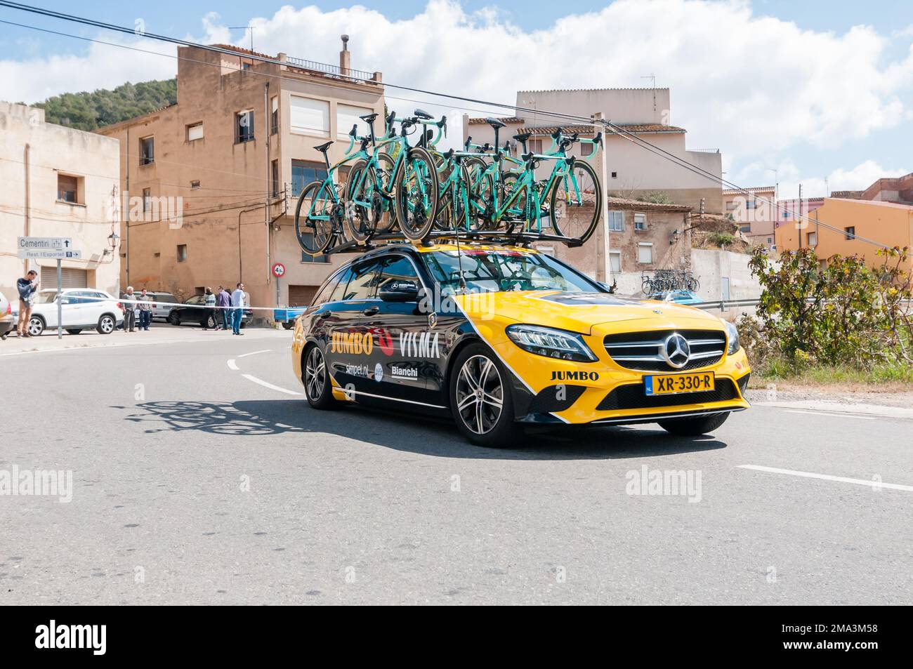 Jumbo Visma Team car. Volta Catalunya 2019. Volta Road Cycling in Catalonia. Picamoixons, Tarragona, Catalonia, Spain Stock Photo