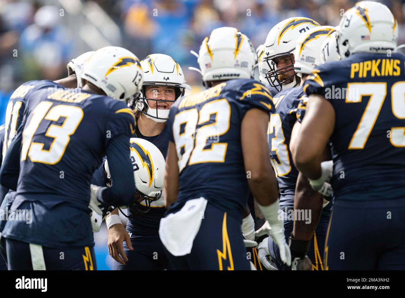 Los Angeles Chargers huddle during an NFL football game against the Kansas  City Chiefs Thursday, Dec. 16, 2021, in Inglewood, Calif. (AP Photo/Kyusung  Gong Stock Photo - Alamy