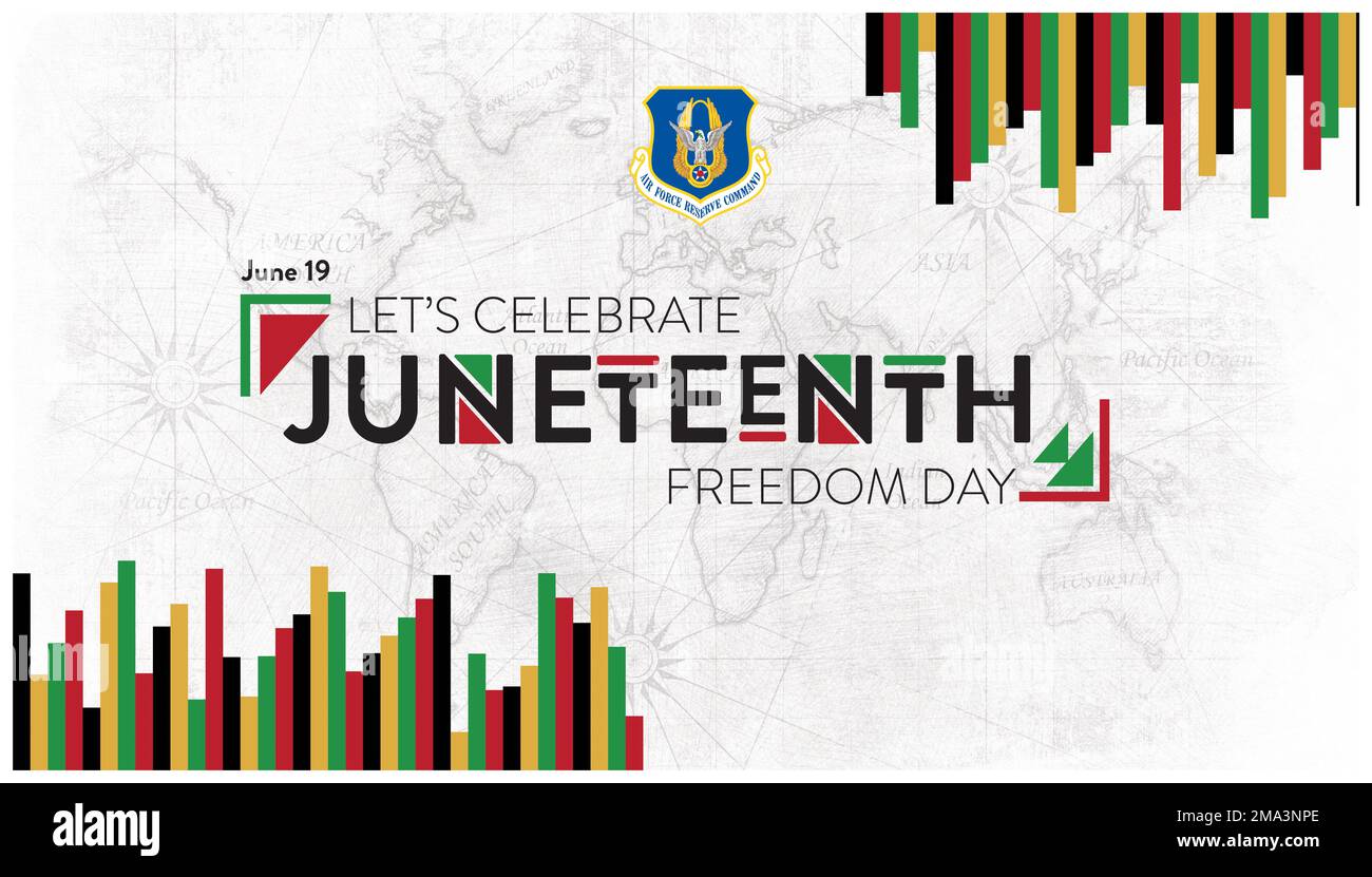 Juneteenth promotional Still graphics created as a promotional advertisement for the general public for observance of Juneteenth and for social media promotion, at Robins Air Force Base, Georgia, May 24, 2022. This project was created for the observance of Juneteenth as a Federal holiday. (U.S. Air Force Reserve still graphic by Mr. Ivan Rivera) Stock Photo
