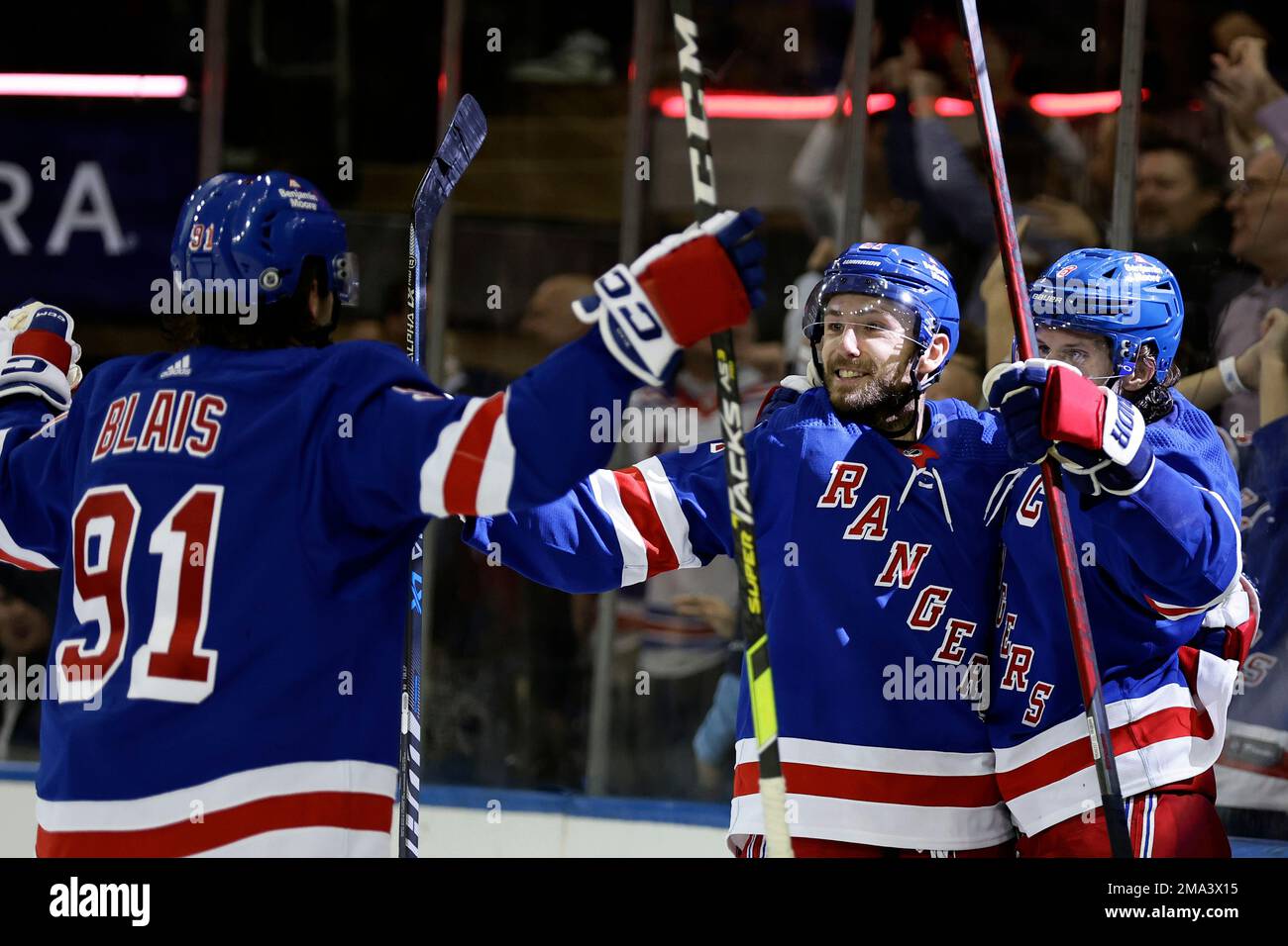 New York Rangers center Barclay Goodrow (21) celebrates scoring a goal