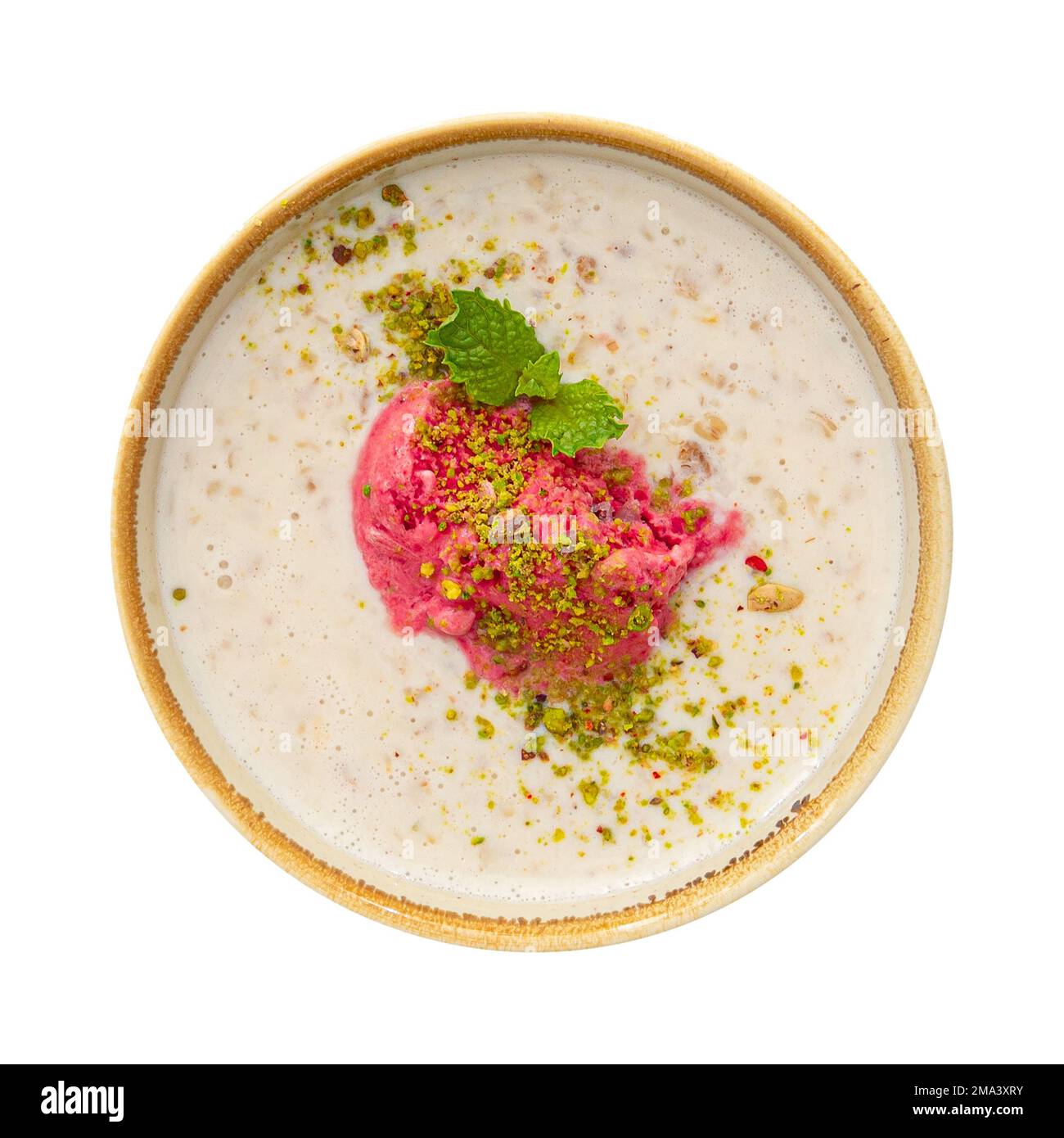 Mixed cereal porridge with berry sorbet Stock Photo