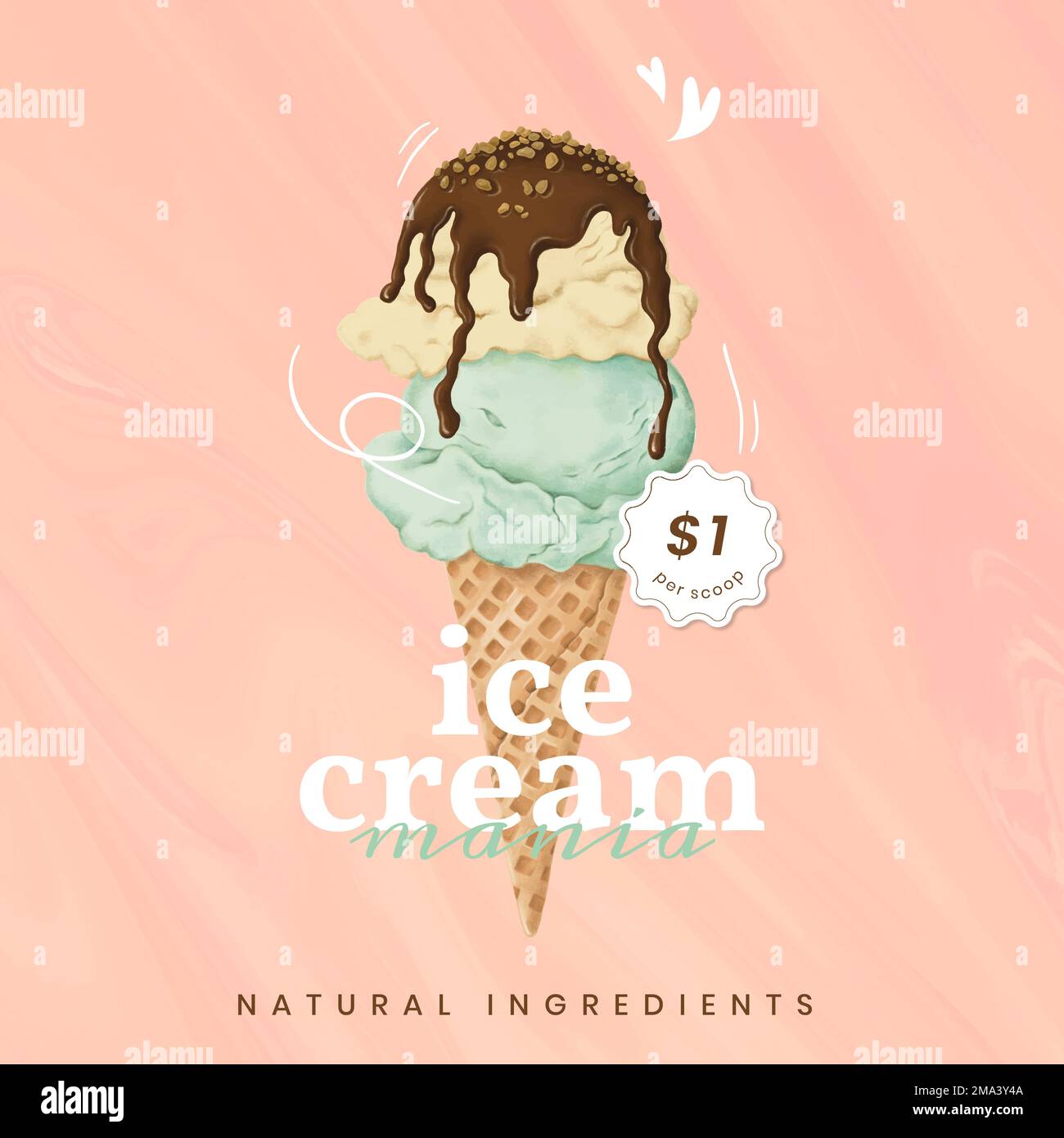 Hand drawn ice cream Instagram ad template vector Stock Vector