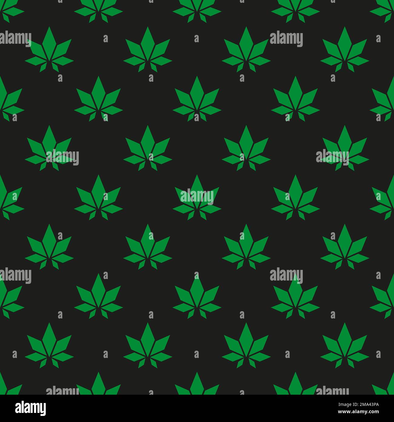 Black seamless pattern with green cannabis leaves Stock Vector
