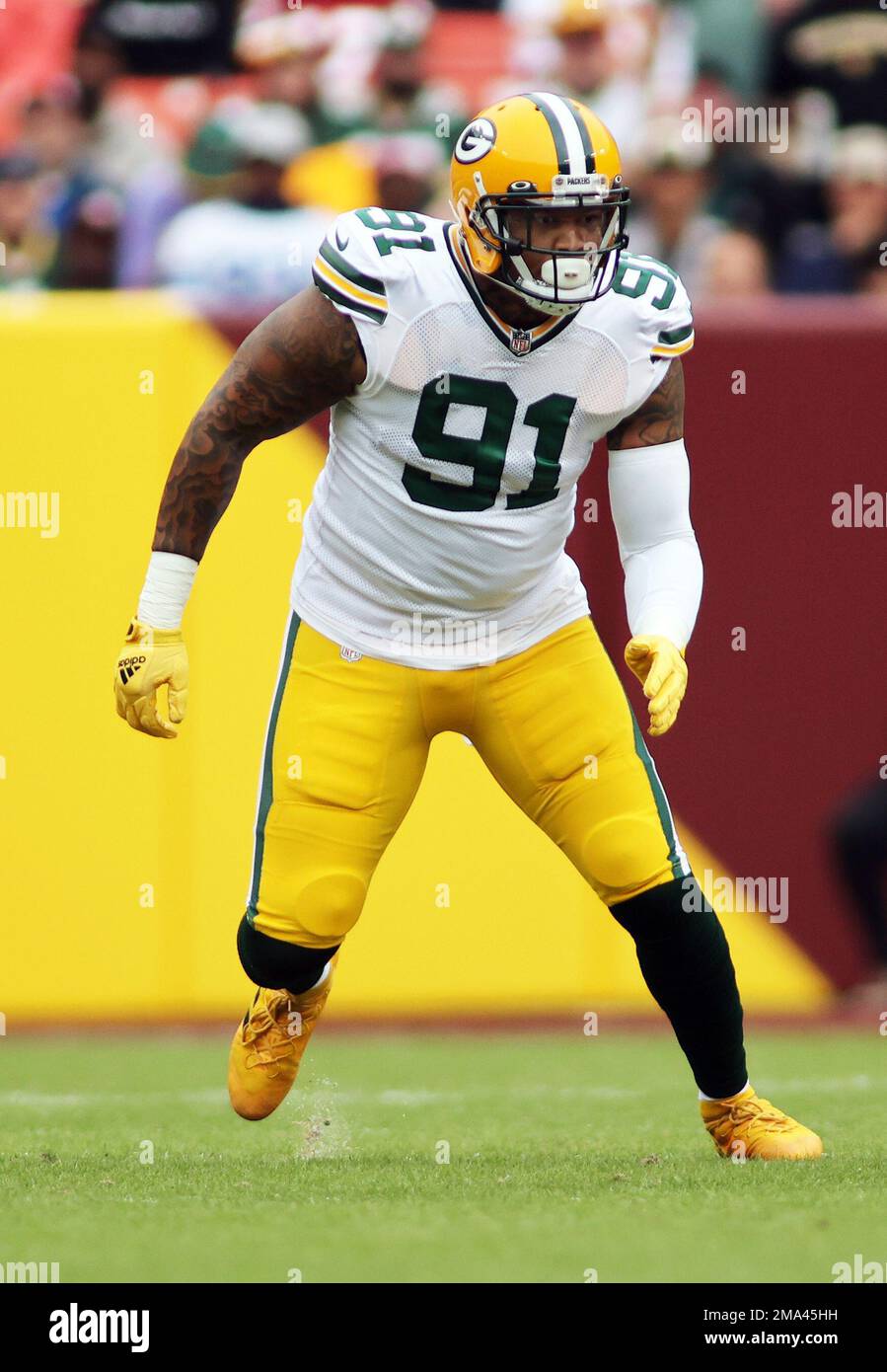 Green Bay Packers linebacker Preston Smith (91) runs during an NFL