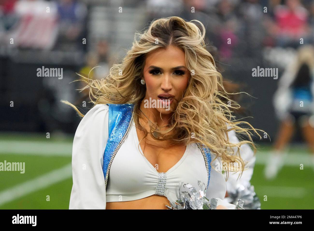 Las Vegas Raiders cheerleaders perform during an NFL football game