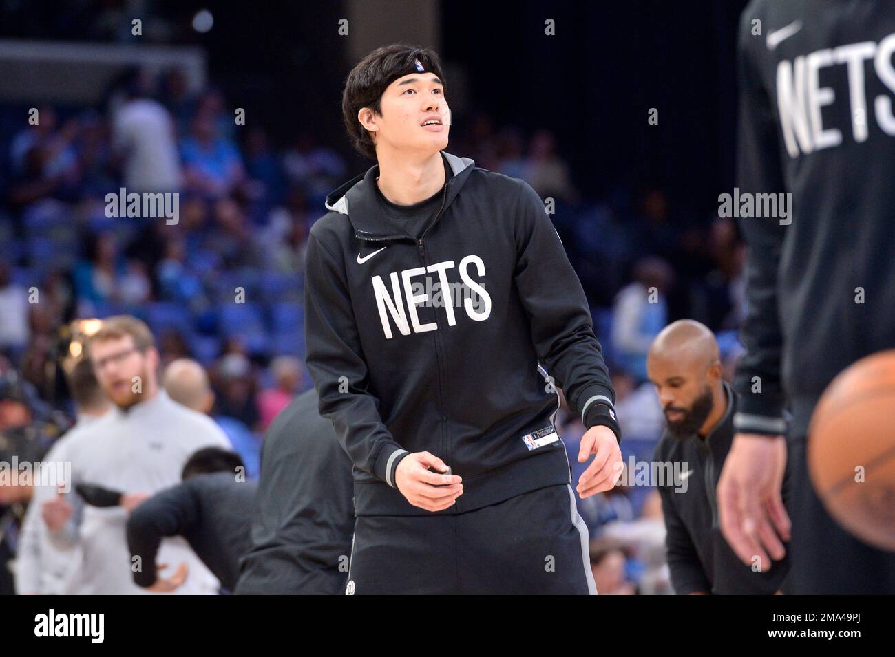 Brooklyn Nets forward Yuta Watanabe warms up before an NBA basketball