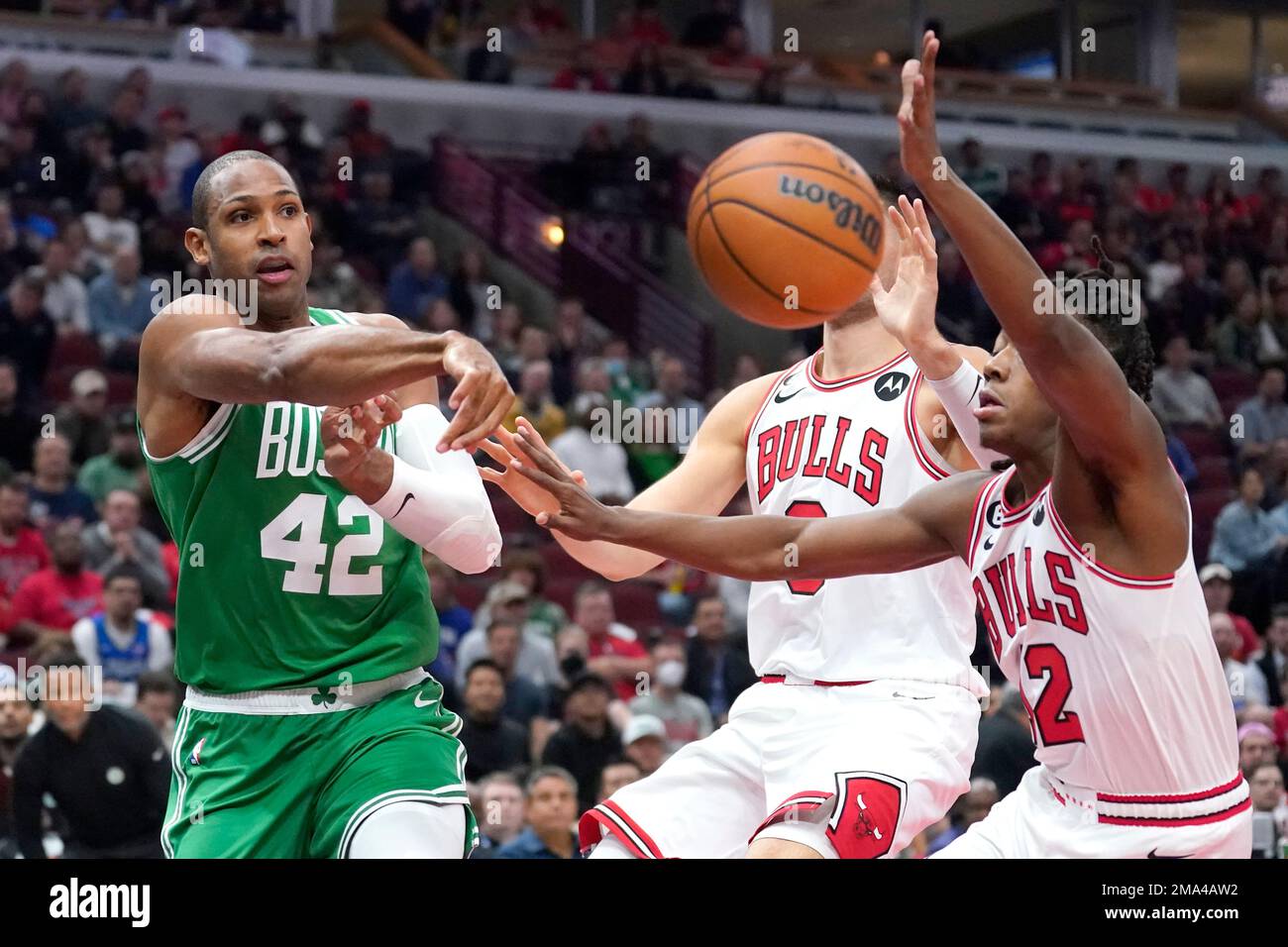 Chicago Bulls' Derrick Jones Jr. looks around the arena during an NBA  basketball game against the Boston Celtics Monday, Oct. 24, 2022, in Chicago.  (AP Photo/Charles Rex Arbogast Stock Photo - Alamy