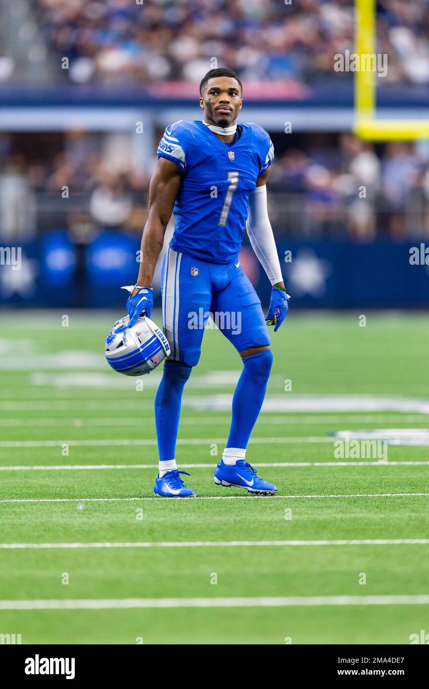 Detroit Lions cornerback Jeff Okudah (1) is seen during an NFL football