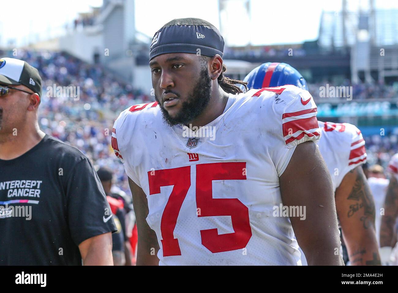 New York Giants guard Joshua Ezeudu looks to block against the New England  Patriots during an NFL preseason football game at Gillette Stadium,  Thursday, Aug. 11, 2022 in Foxborough, Mass. (Winslow Townson/AP