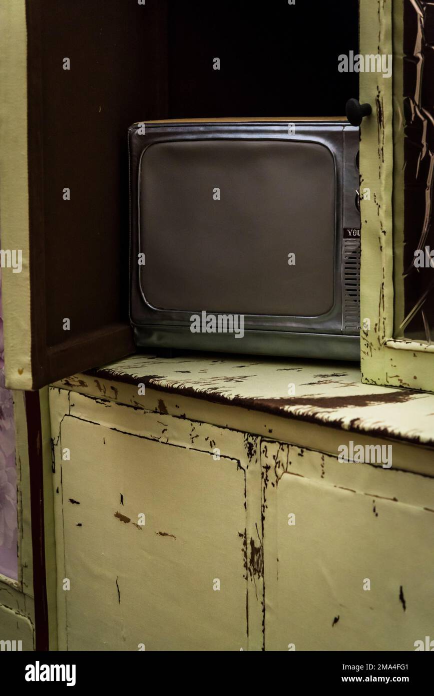Old television in an old dilapidated kitchen Stock Photo - Alamy