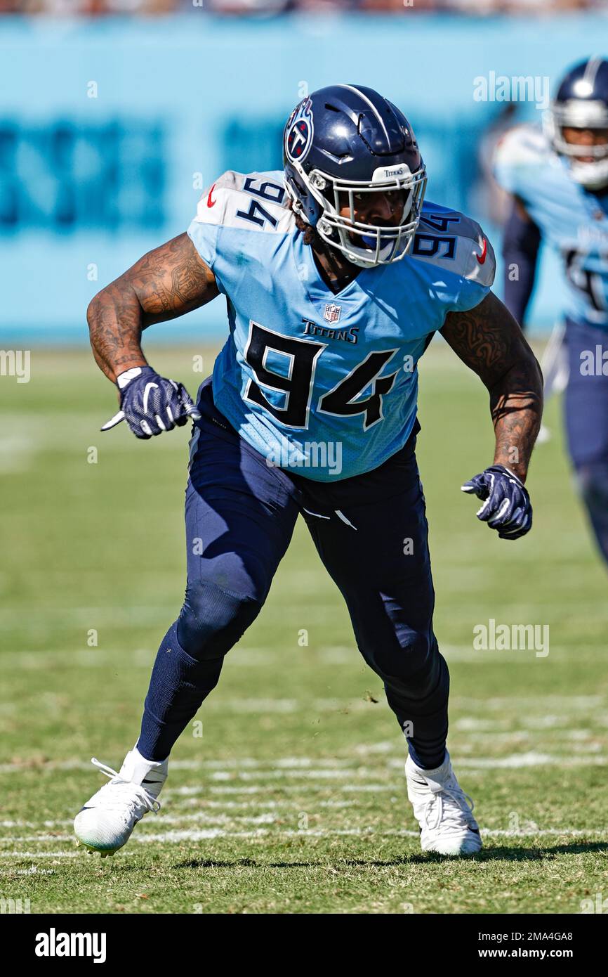 Tennessee Titans defensive end Mario Edwards Jr. (94) runs during an NFL  football game against the Washington Commanders, Sunday, October 9, 2022 in  Landover. (AP Photo/Daniel Kucin Jr Stock Photo - Alamy