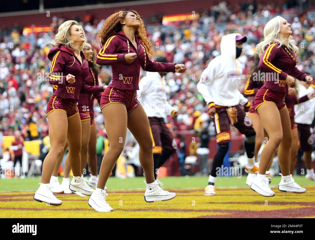 Washington Commanders cheerleaders perform during an NFL football game