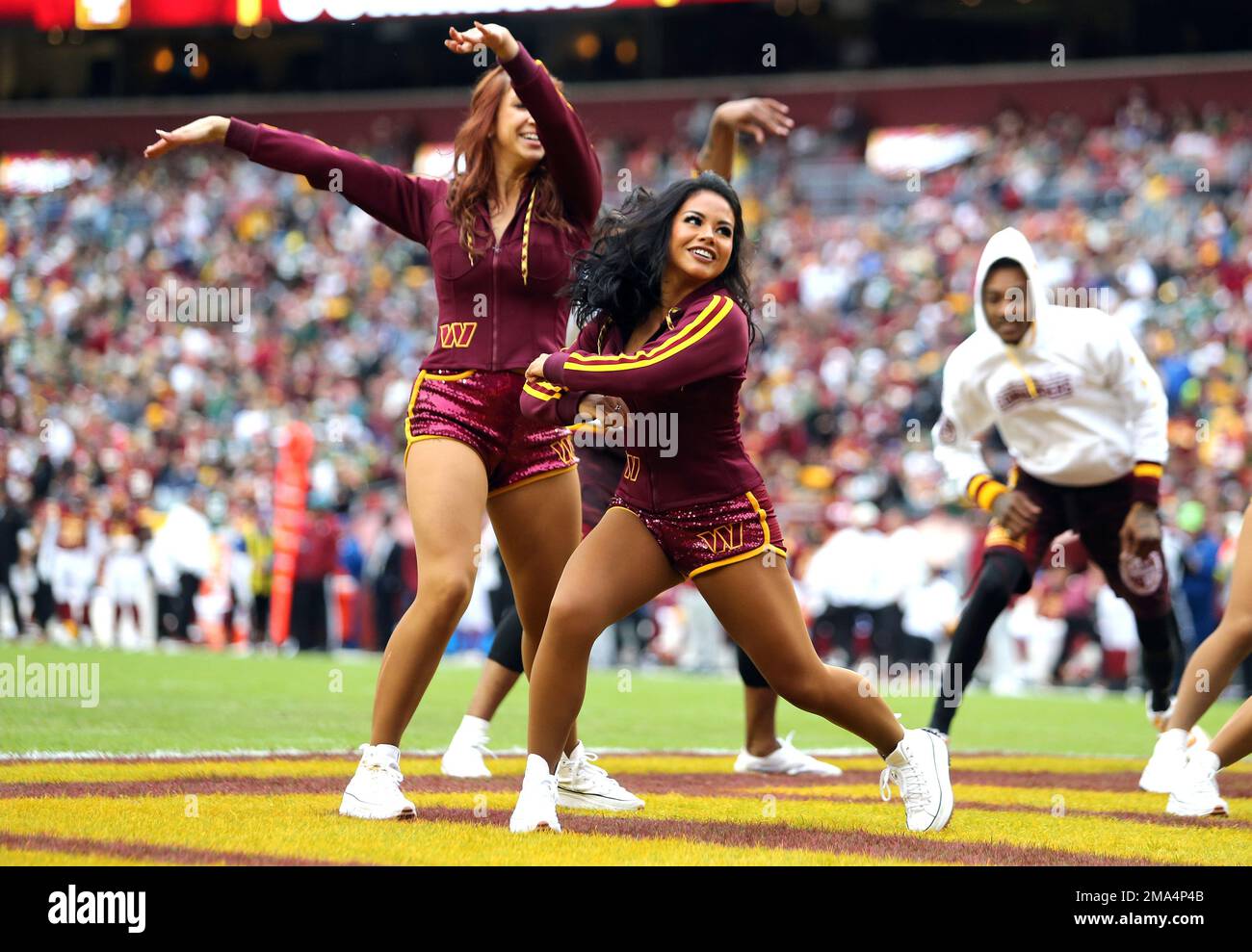 Washington Commanders cheerleaders perform during an NFL football game