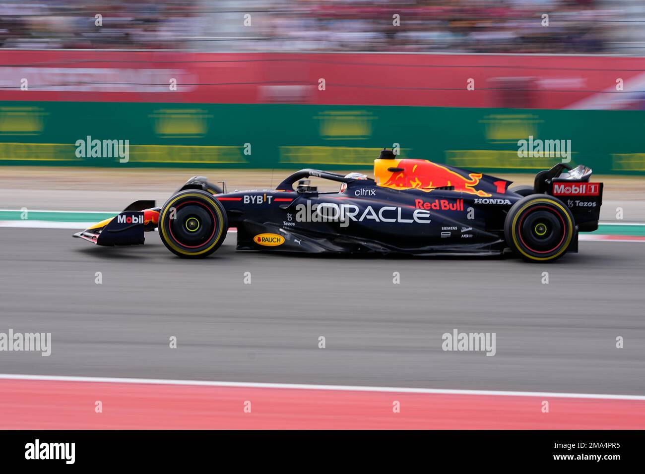 Red Bull driver Max Verstappen, of the Netherlands, drives during the  Formula One U.S. Grand Prix auto race at the Circuit of the Americas,  Sunday, Oct. 23, 2022, in Austin, Texas. (AP