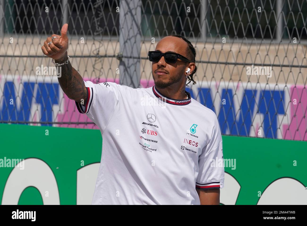 Mercedes driver Lewis Hamilton, of Britain, is introduced before the