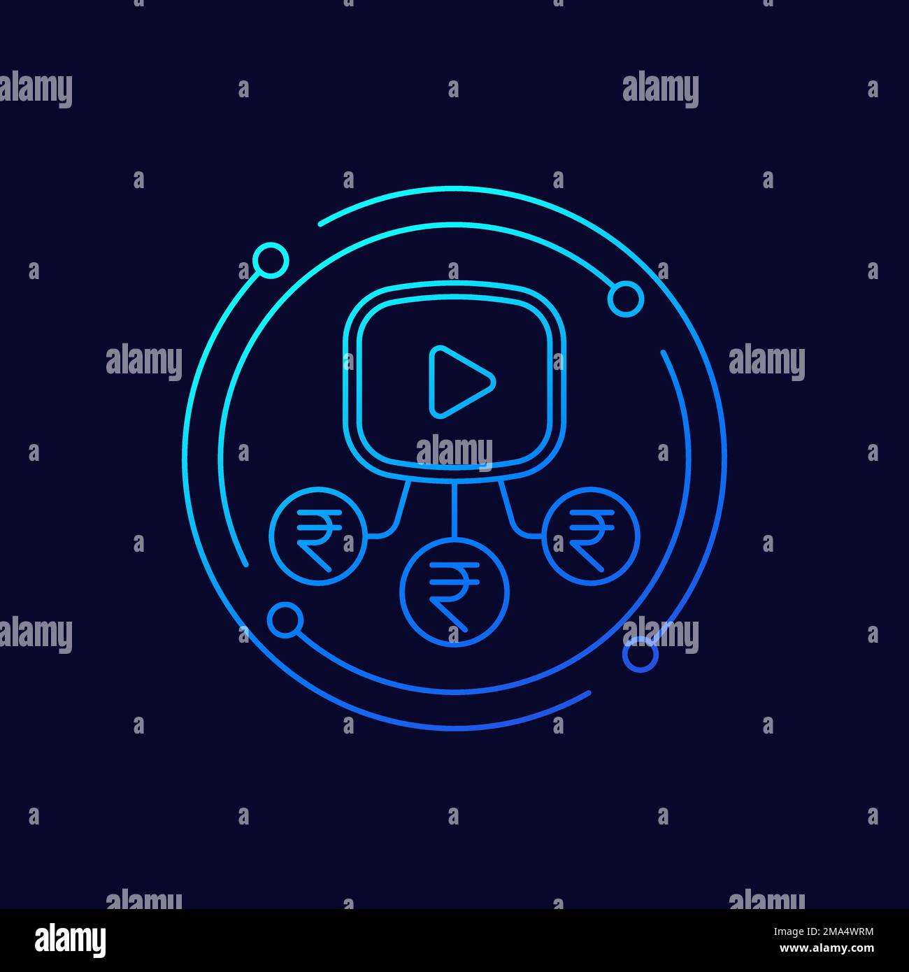 Video monetization line icon with rupee Stock Vector