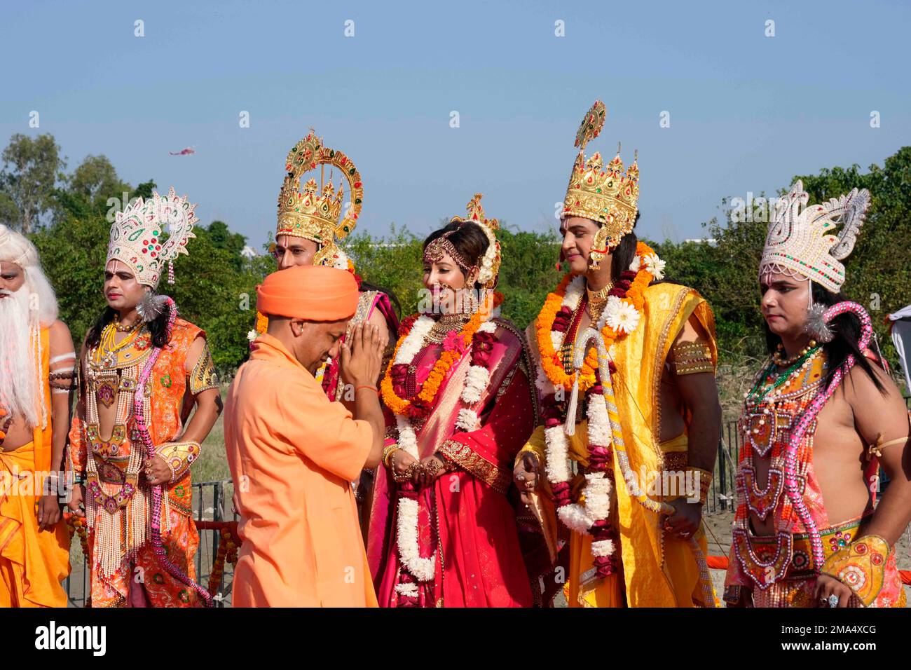 Uttar Pradesh state Chief Minister Yogi Adityanath greets artists ...