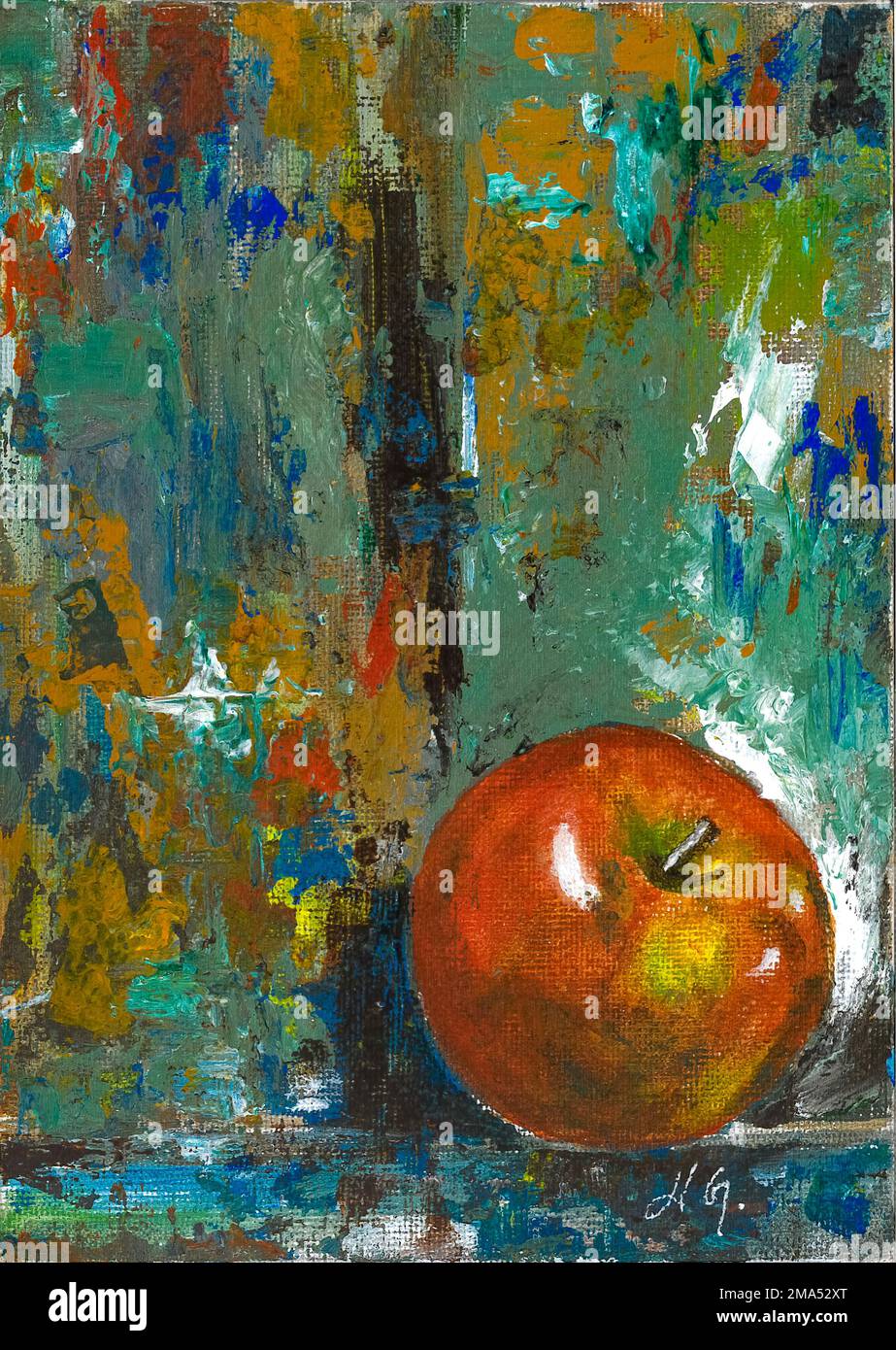 A red apple in front of abstract background. Acrylic art painting on canvas Stock Photo Alamy