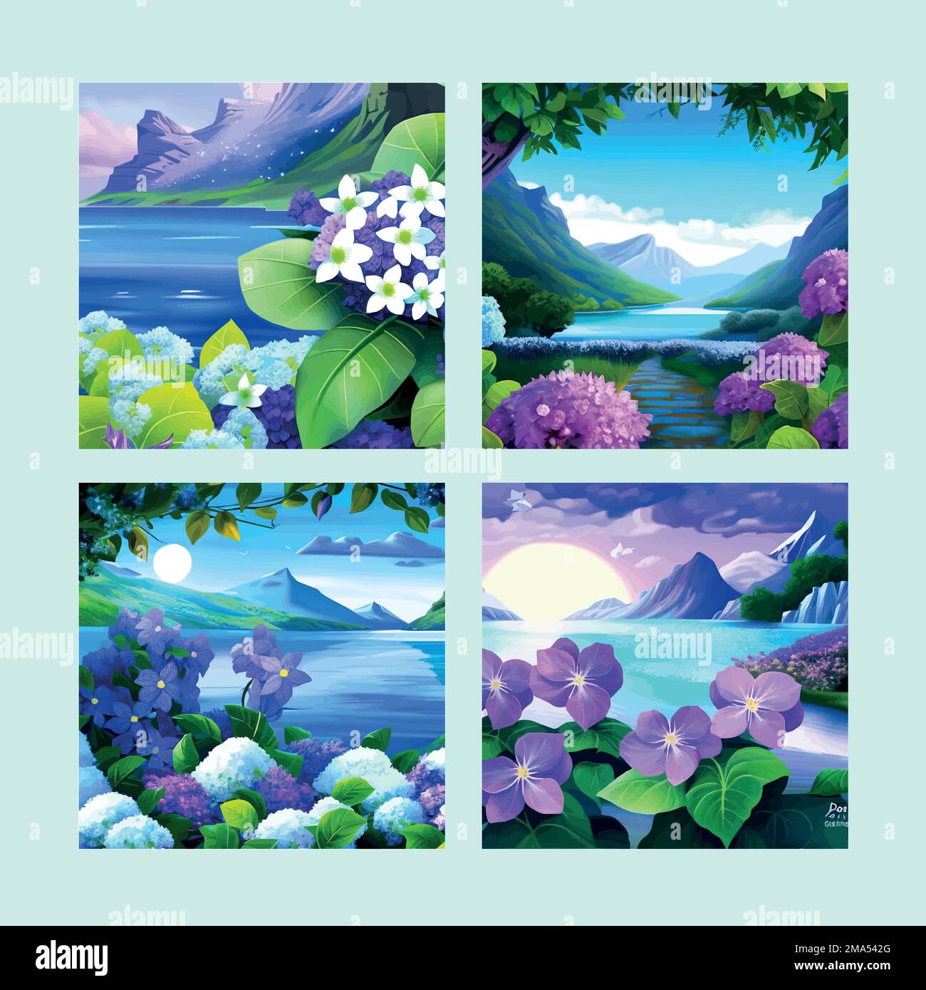 Mountain Spring Landscape Mountains With Snowy Peaks Lilac Flower