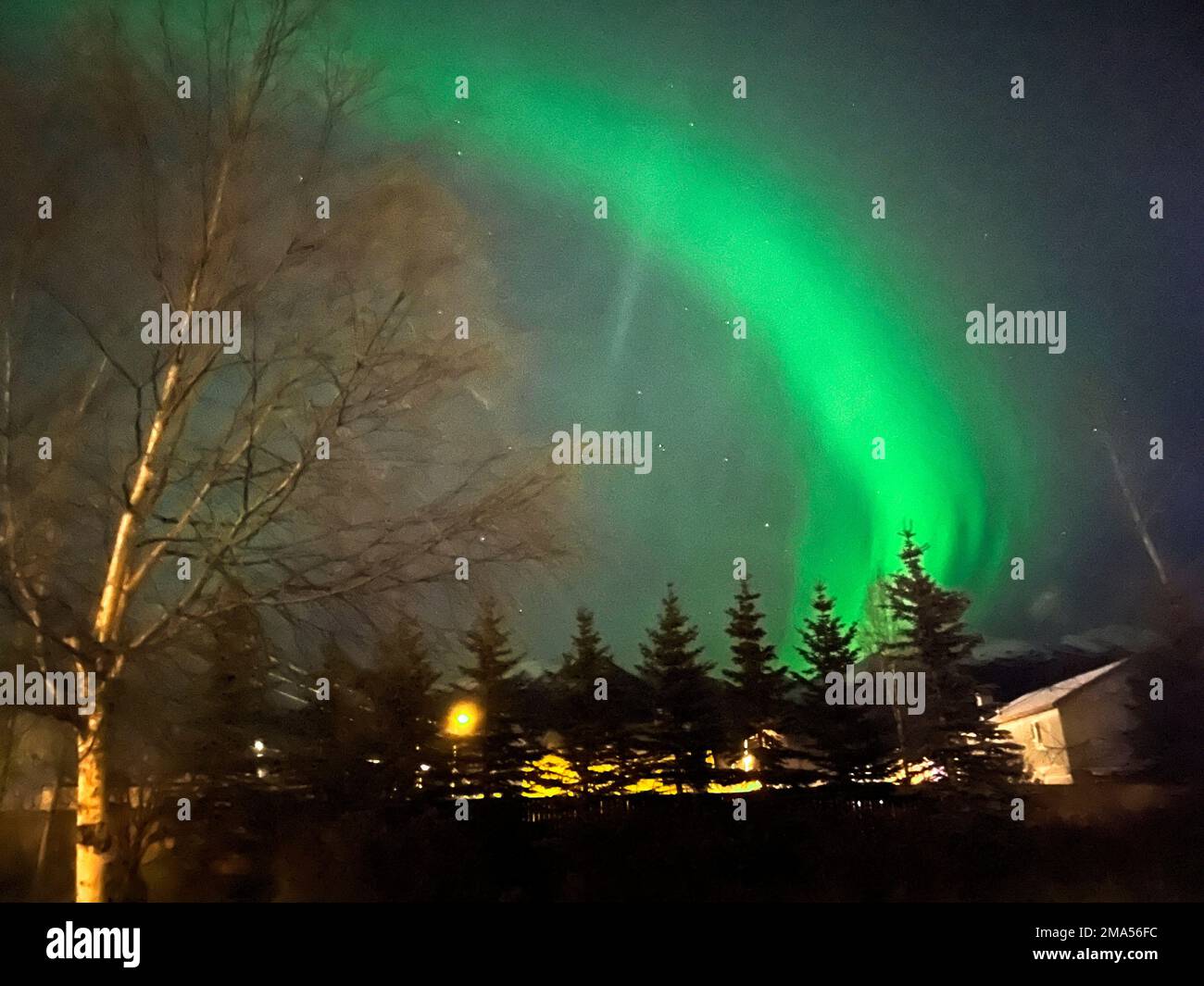 The northern lights are shown above an apartment complex in Anchorage