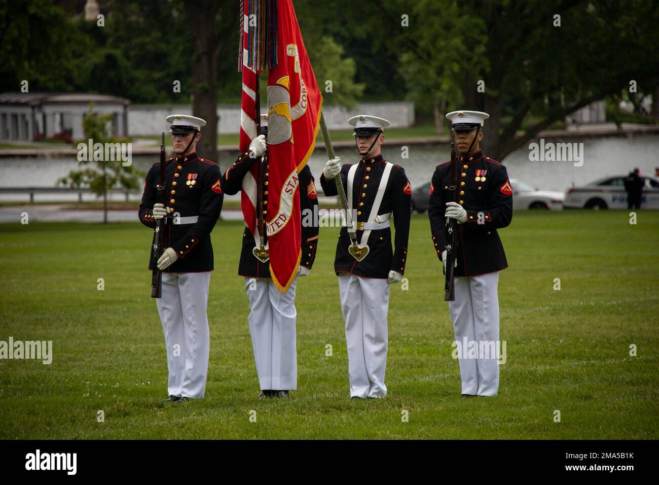 Marines with the Official U.S. Marine Corps Color Guard present the U.S