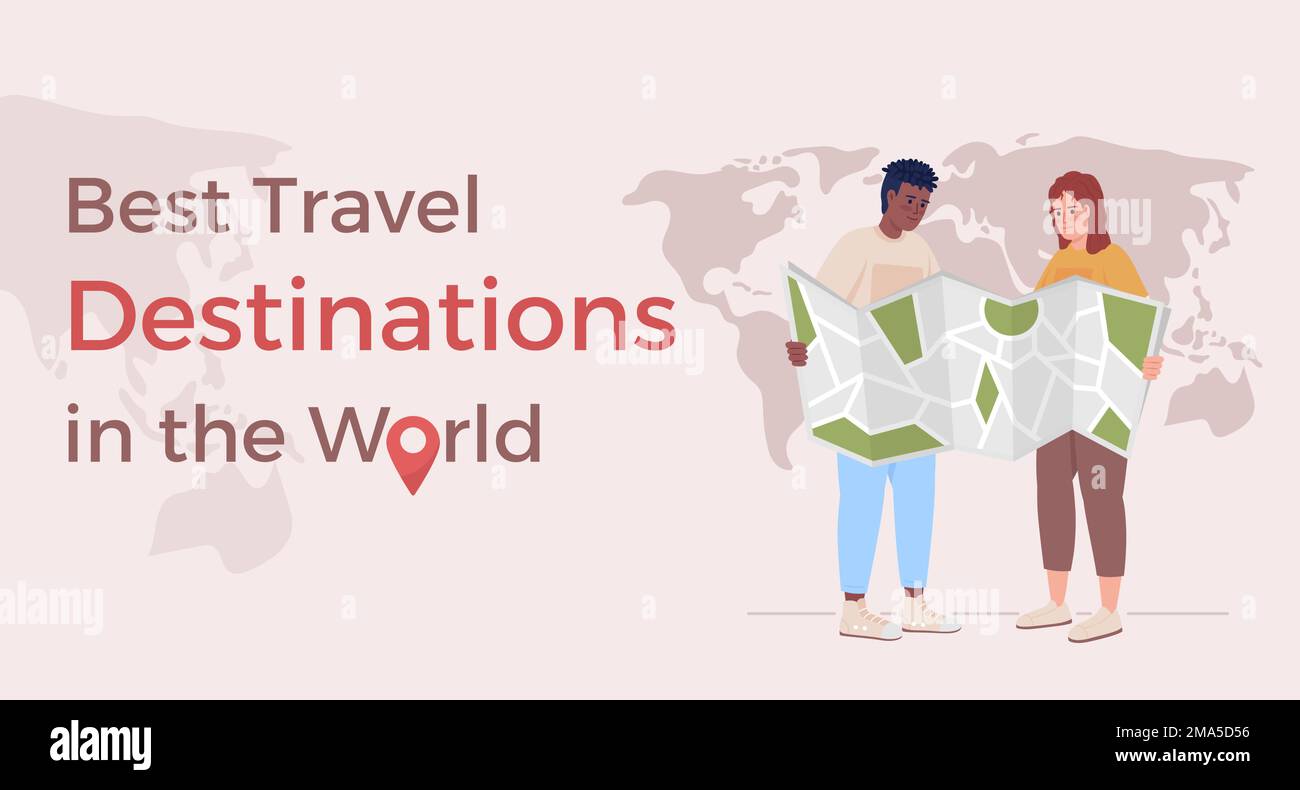 Best travel destinations in world flat vector banner template Stock Vector