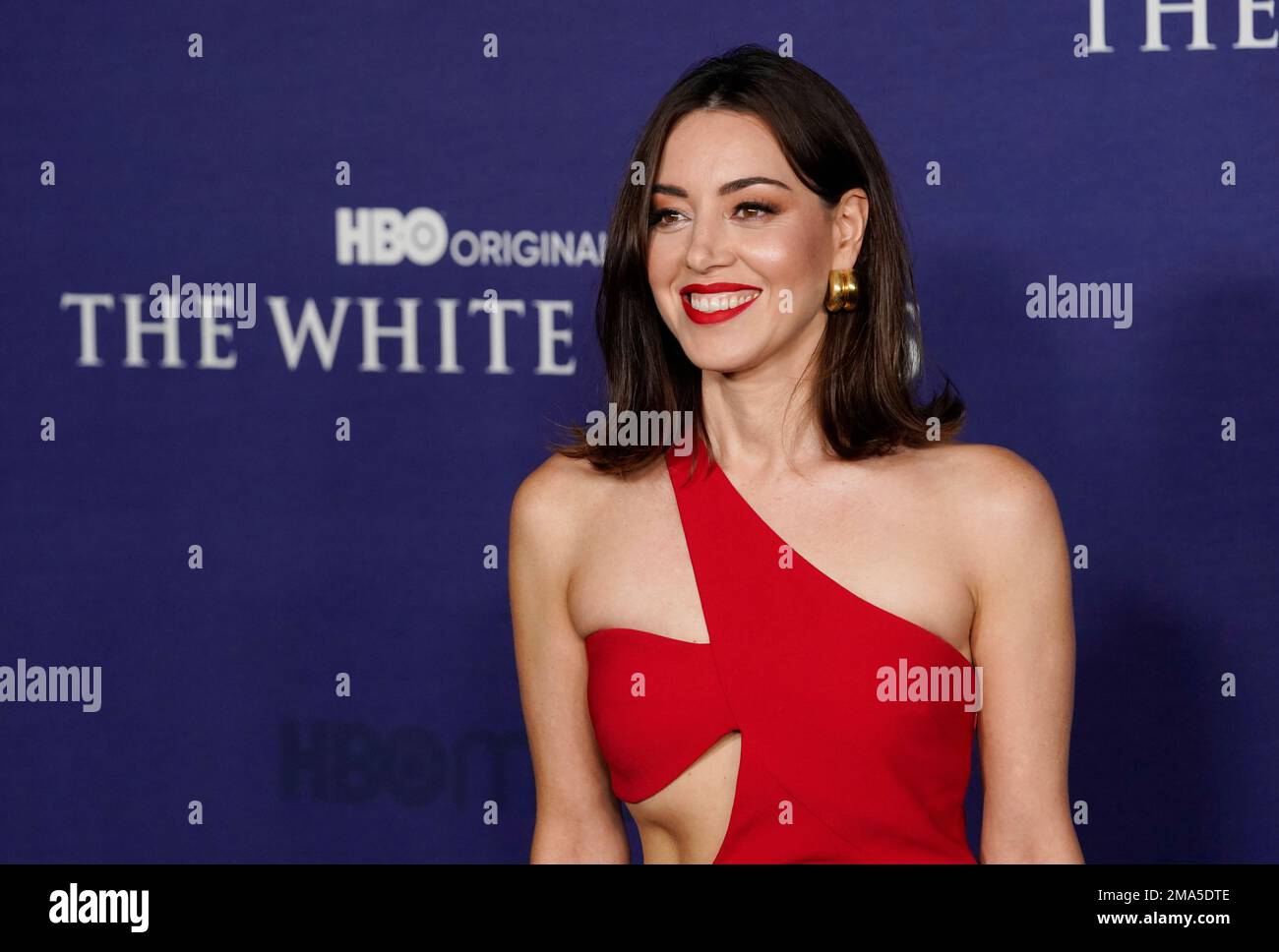 Aubrey Plaza, a cast member in "The White Lotus," poses at the season ...