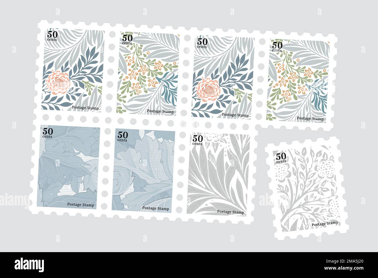 William Morris pattern stamp vector set Stock Vector