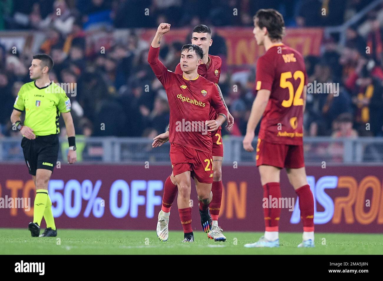 Roma, Italy. 12th Jan, 2023. Paulo Dybala of AS Roma celebrates