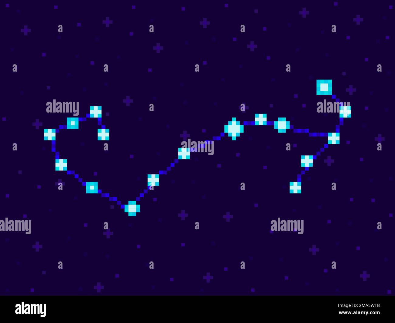 Scorpius constellation in pixel art style. 8-bit stars in the night sky in retro video game style. Cluster of stars and galaxies. Design for applicati Stock Vector