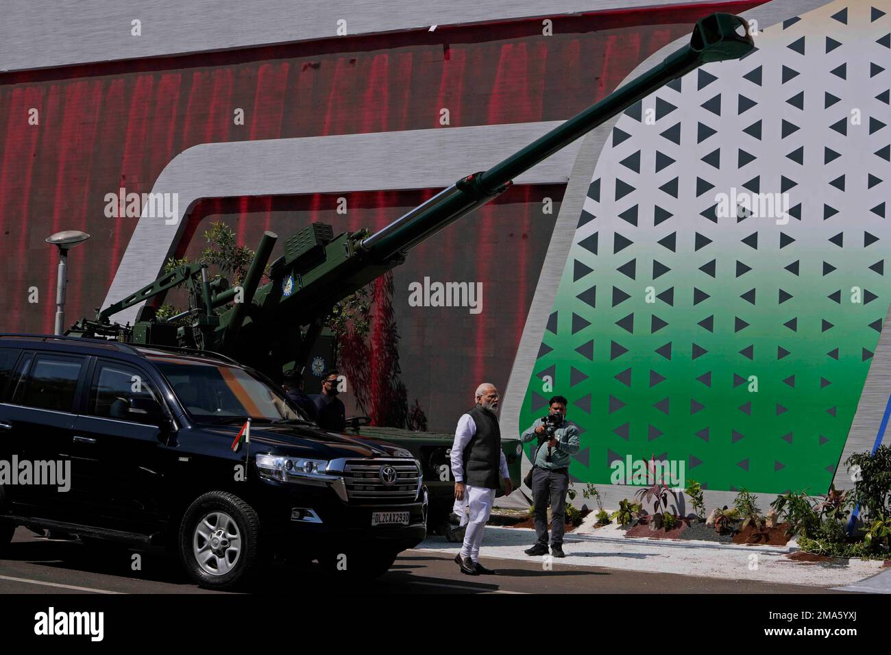Indian Prime Minister Narendra Modi arrives to visit Defence Expo in