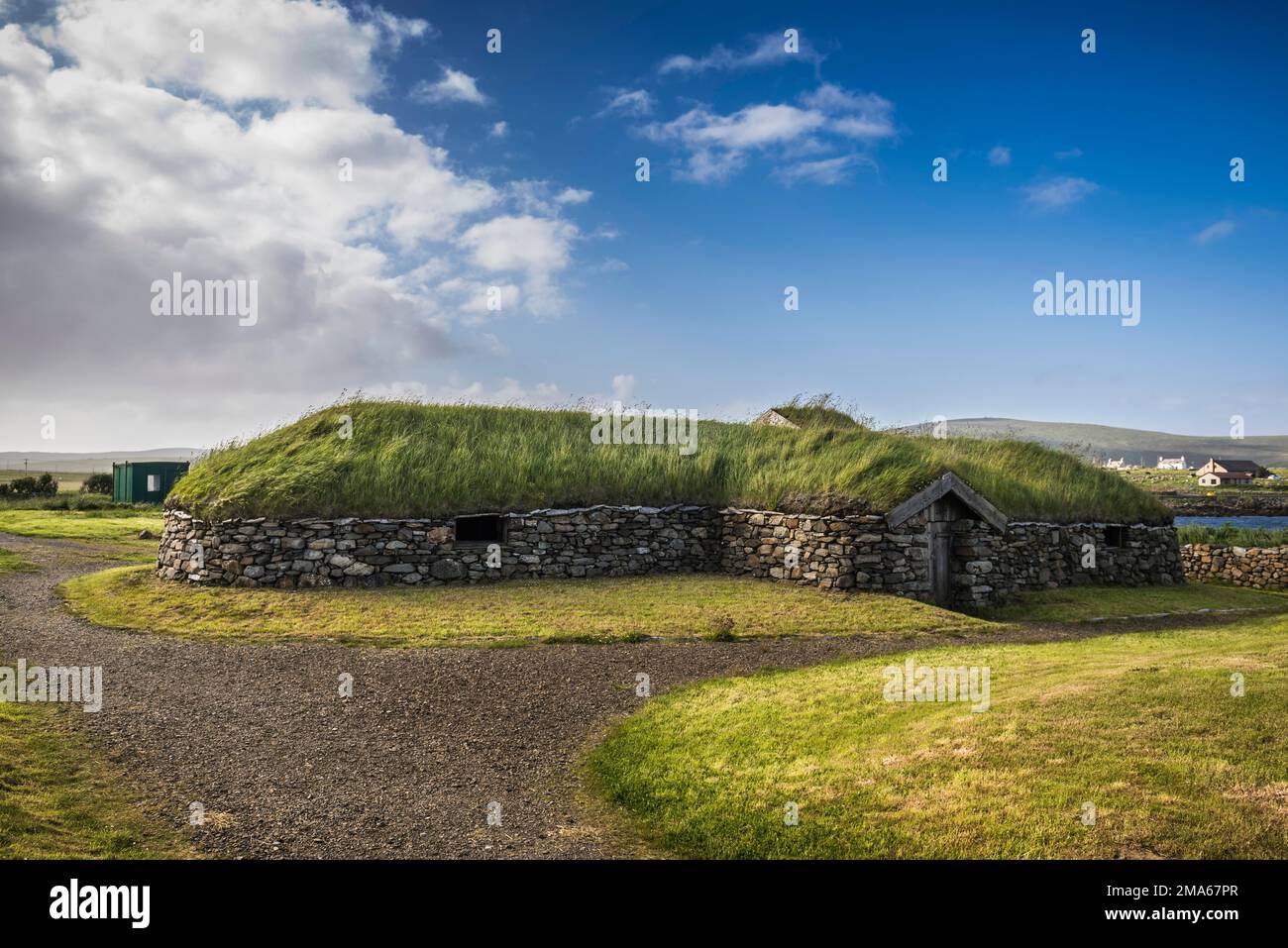 Reconstructed Viking Longhouse, Heroldswick, Unst, Shetland Islands, Scotland, Great Britain Stock Photo