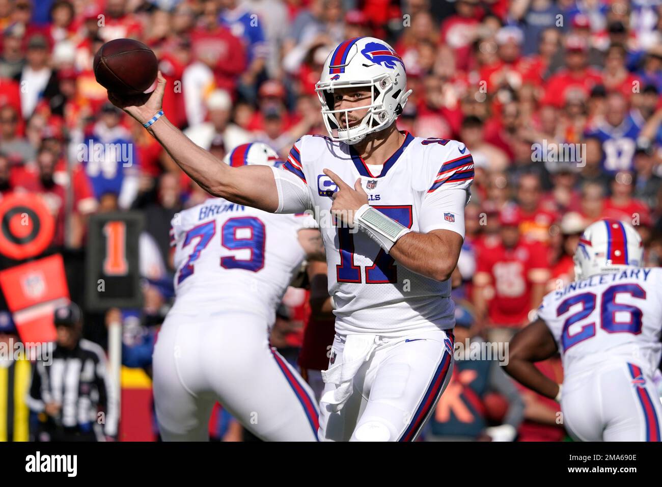 Buffalo Bills quarterback Josh Allen passes during an NFL football game ...